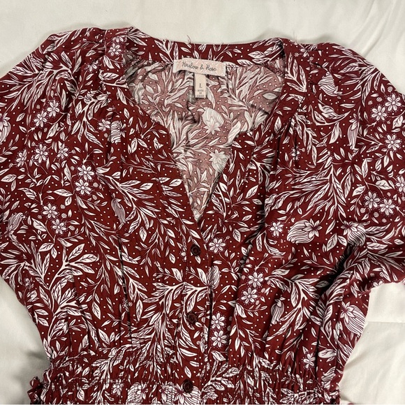 Hollow & Rose Burgundy Floral Boho Midi Dress L Cottagecore - Picture 6 of 11